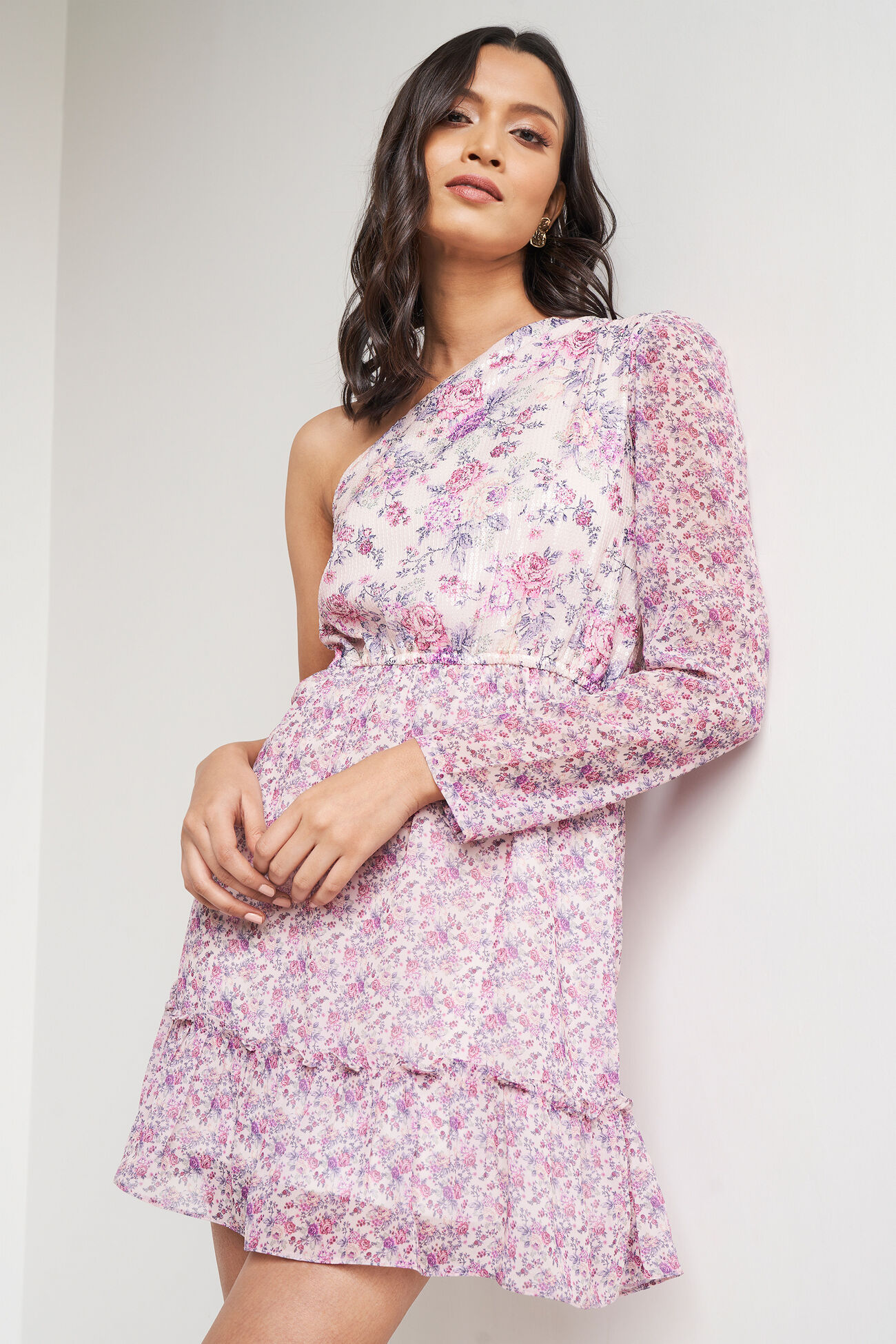 Multi Color Floral One Shoulder Dress, Multi Color, image 4